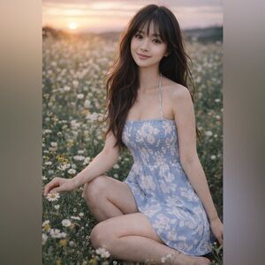 Dreaming Beneath the Clouds Blooming meadowcore floral smocked halter mini dress